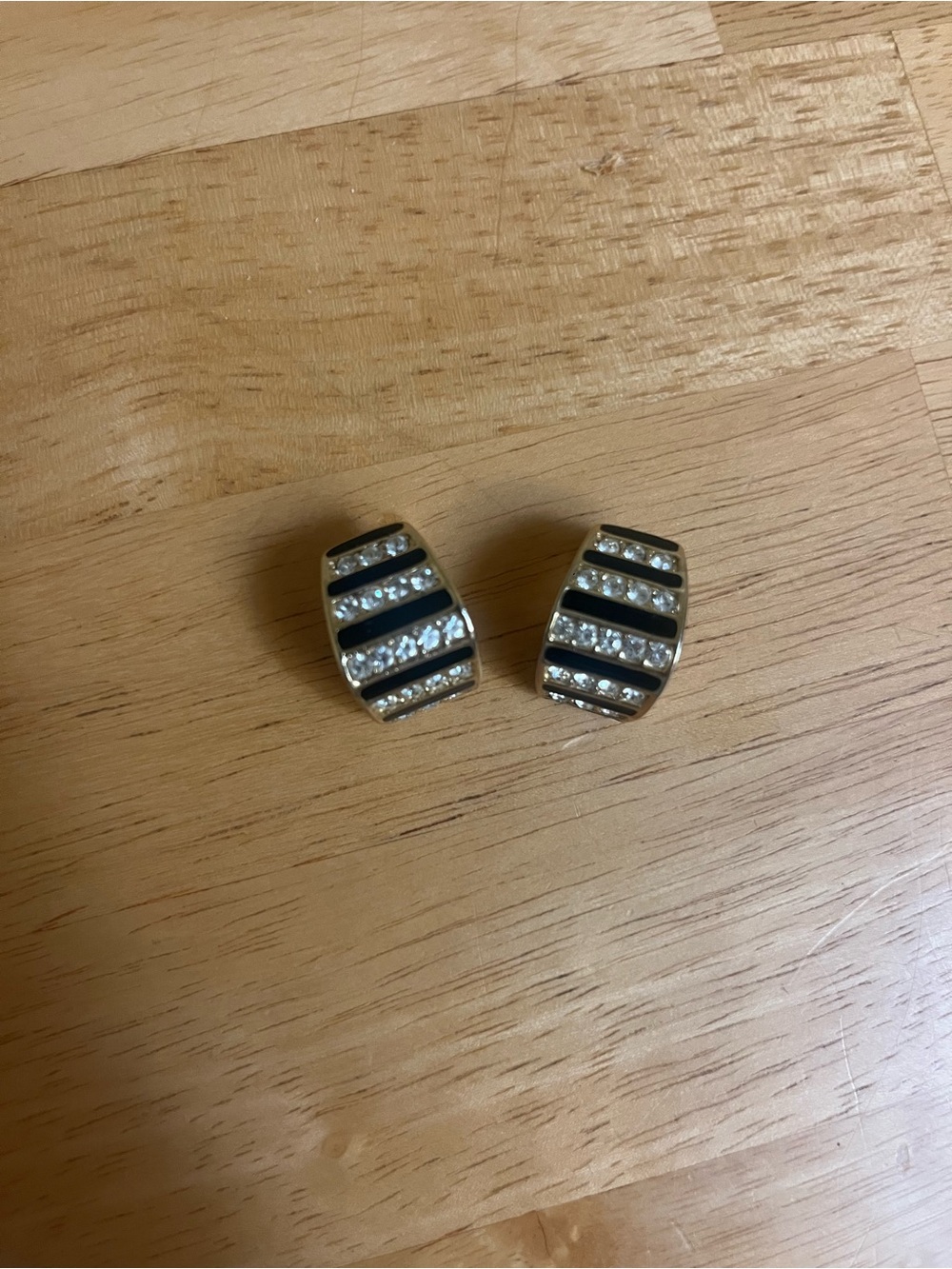 Dior Black and Silver Striped Crystal Clip Earrings